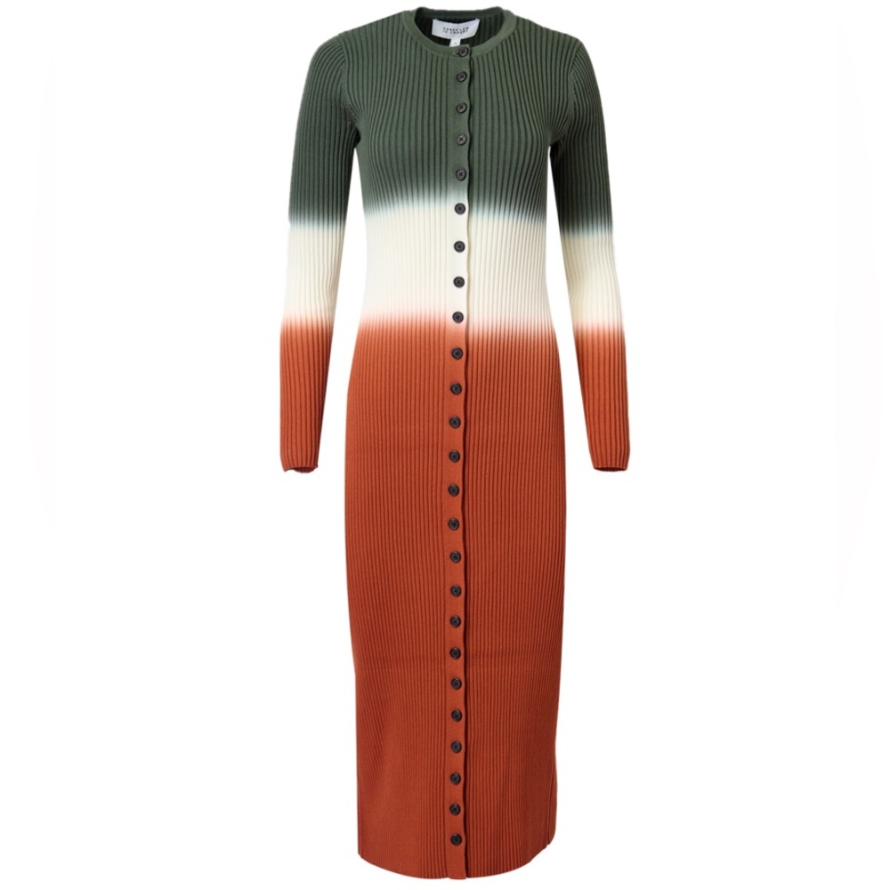 Derek Lan 10 Crosby Ribbed Knit Dress, Long Sleeve, V- Neck Button Front, Sz SP - Picture 3 of 16